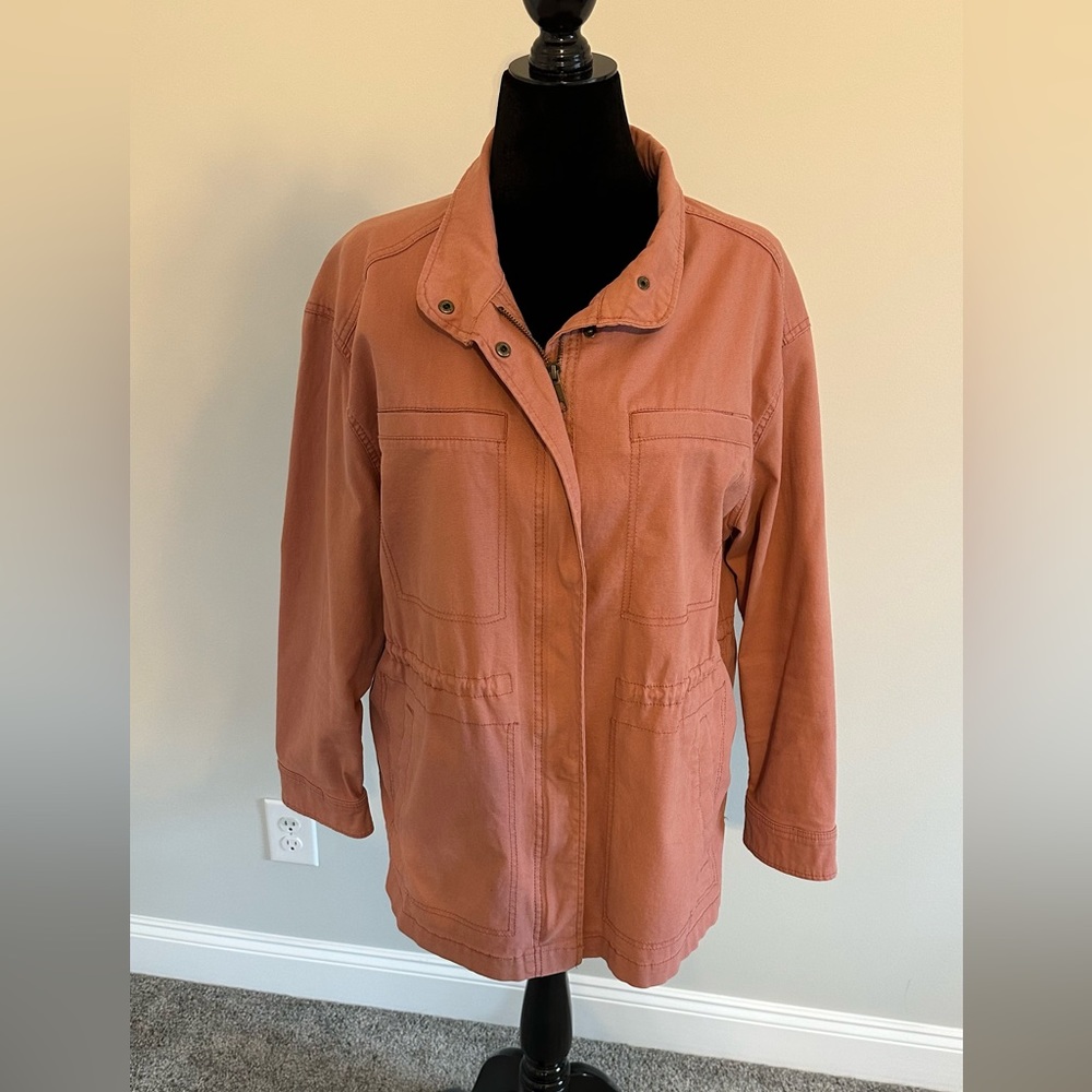 Cargo style denim jacket with adjustable waist